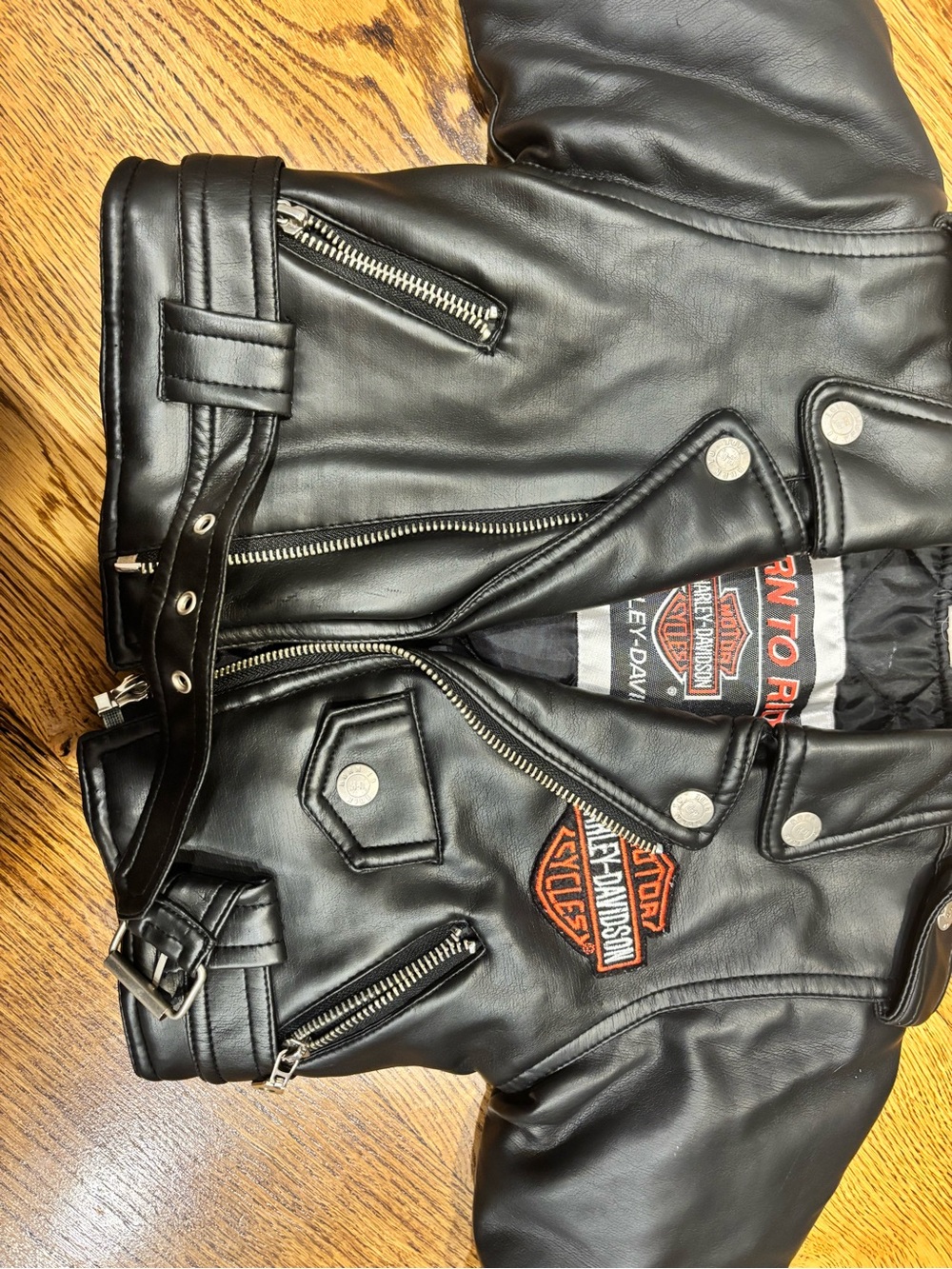 Harley-Davidson Y2K Vintage Motorcycle Leather Jacket Embroidered Size 18 Months - Picture 2 of 5